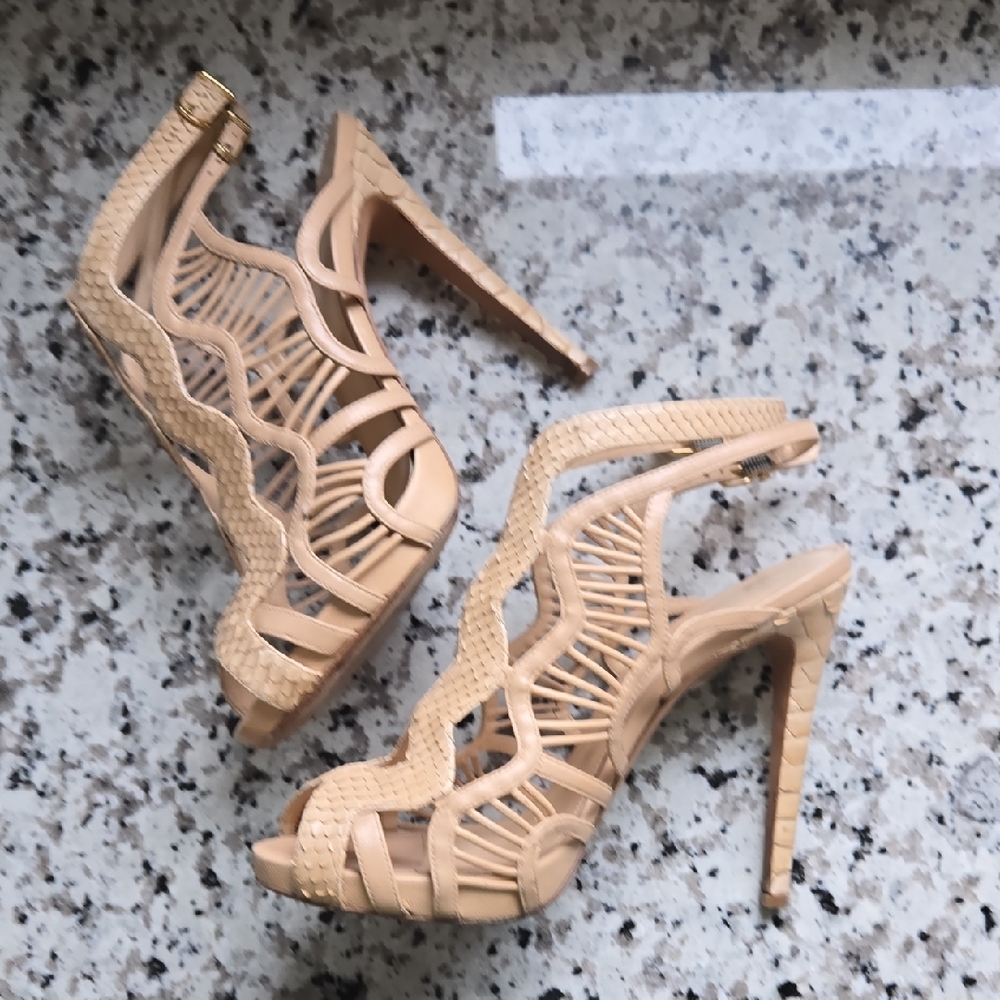 Elegant Tan High Heel Sandals - Picture 5 of 13
